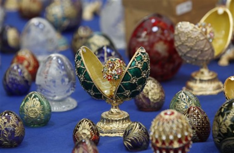 A close-up of some of the 354 counterfeit Faberge eggs originating from Russia that were seized by French customs agents on Nov. 15.